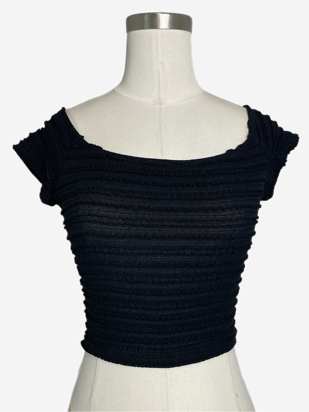 Vintage 90s Heart Moon Star Black cropped ruffle textured baby tee stretch XS/S
